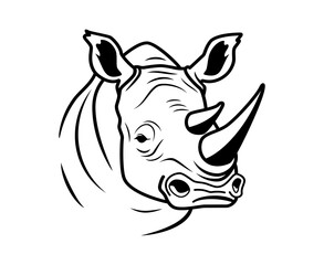 Vector illustration of a rhinoceros head. Animal world. Isolated flat style rhinoceros head on a white background. Rhino head drawing.