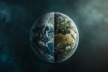 Obraz na płótnie Canvas Half polluted earth and other half fresh clean, manipolution image 