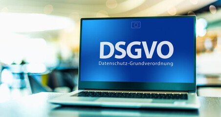 Laptop computer displaying the sign of DSGVO