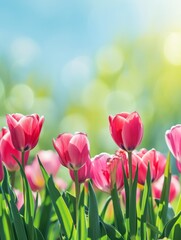 Beautiful panoramic spring nature background with tulip flowers