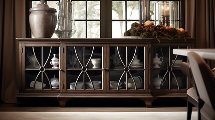 A buffet or sideboard for storage and display.