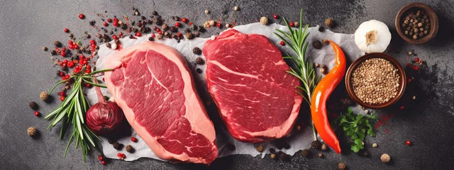 Fotobehang fresh pork steaks and seasonings for marinade top view © Артур Комис