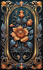 Vector illustration, frame with floral pattern in retro vintage style with decorative ornaments and creativity, art nouveau style, elegant floral wallpaper with abstract shapes,