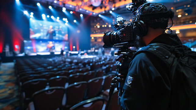 Television and media production concept with camera, studio, and live event setup.