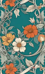 Wandcirkels aluminium Vector illustration, frame with floral pattern in retro vintage style with decorative ornaments and creativity, art nouveau style, elegant floral wallpaper with abstract shapes, © Perecciv