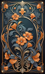 Vector illustration, frame with floral pattern in retro vintage style with decorative ornaments and creativity, art nouveau style, elegant floral wallpaper with abstract shapes,