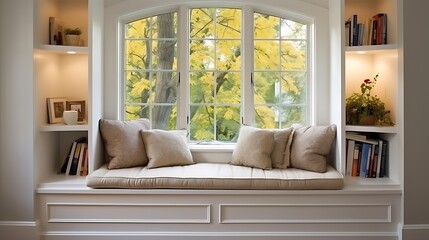 A window seat with built-in storage for a cozy reading spot.