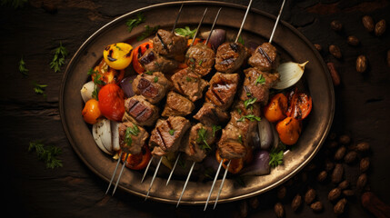 A plate of tender and flavorful lamb kebabs, marinated in a variety of spices, a popular dish during Ramadhan