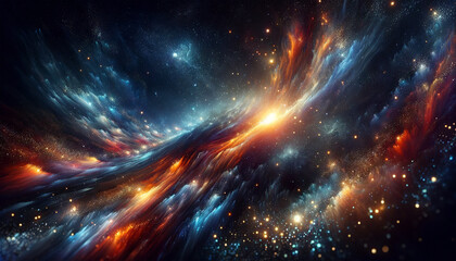 Obraz premium Vivid depiction of a cosmic galaxy with dynamic swirls of color, light and stardust in dark space. Concept of space. AI generated.