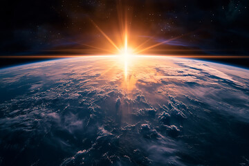 The planet earth and sun light view from space 