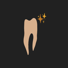 Hand drawn tooth drawing. Animal tooth, vector design in boho style. Retro vintage dark fairytale poster.
