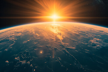 The planet earth and sun light view from space 