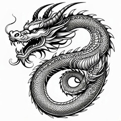 Vector illustration, Asian (Chinese) dragon tattoo template, Asian patterns and ornaments, hand drawn sketch, Asian (Chinese) dragon mask,