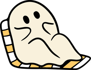 Retro Vintage hooded ghost, donning sunglasses and enjoying the summer in this fun hand-painted PNG illustration collection. Perfect for Halloween and summer vibes