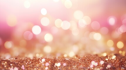 Pink golden glitter, pink rose bokeh, circle abstract light background, gold and pink abstract bokeh lights. defocused background, sparkling glittering Valentines day, women day, generative ai
