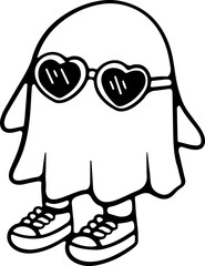 Retro Vintage hooded ghost, donning sunglasses and enjoying the summer in this fun hand-painted PNG illustration collection. Perfect for Halloween and summer vibes