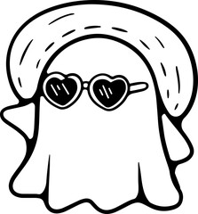 Retro Vintage hooded ghost, donning sunglasses and enjoying the summer in this fun hand-painted PNG illustration collection. Perfect for Halloween and summer vibes