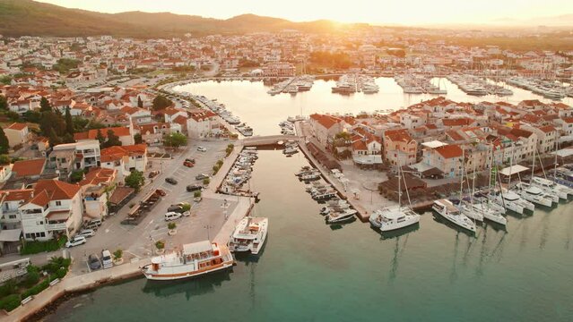 Aerial view of the old town of Tribunj in Adriatic sea, Croatia
