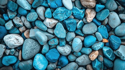 Blue pebbles texture. Stone background. Blue vintage color. Sea pebble beach. Beautiful nature. Turquoise color - obrazy, fototapety, plakaty