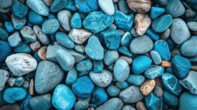 Blue pebbles texture. Stone background. Blue vintage color. Sea pebble beach. Beautiful nature. Turquoise color