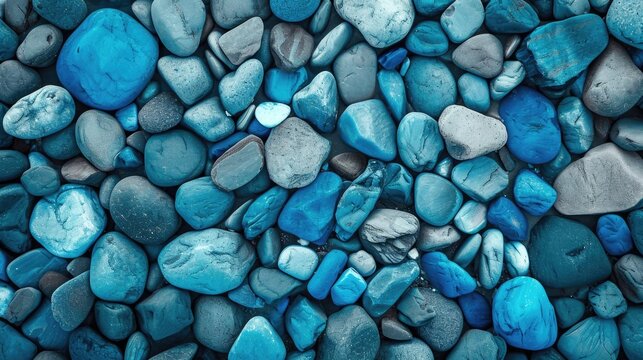 Blue pebbles stone background. Blue vintage color. Sea pebble beach. Beautiful nature. Turquoise color