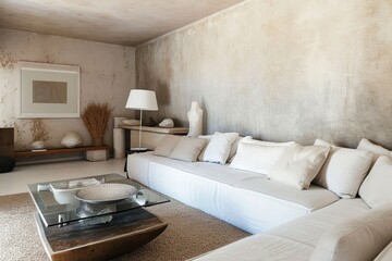 Modern Minimalist Living Room Interior with Modular Sofa and Stylish Decor