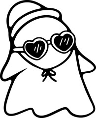 Retro Vintage hooded ghost, donning sunglasses and enjoying the summer in this fun hand-painted PNG illustration collection. Perfect for Halloween and summer vibes