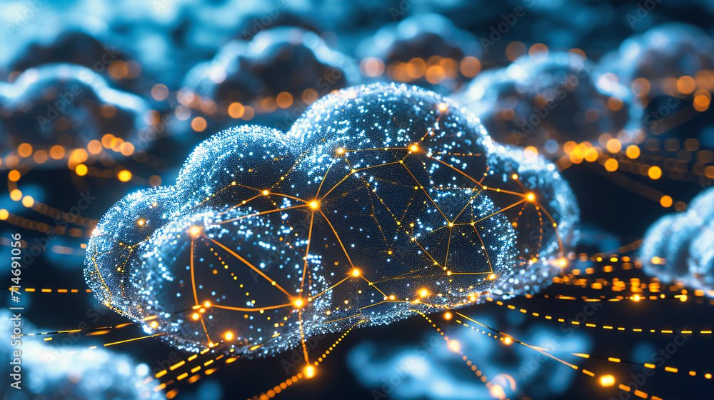 Wall mural futuristic technology networking concept with global connectivity and cyber infrastructure.