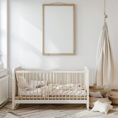 Baby Boy's Room: Close-Up of Cradle and Poster in White Interior