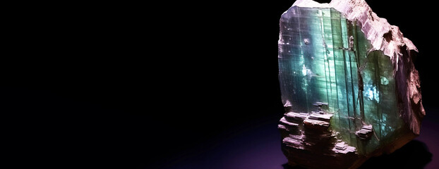 agrellite is a rare precious natural stone on a black background. AI generated. Header banner mockup with space.