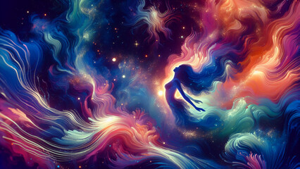 Nebulae's Waltz: A Silhouette's Cosmic Dance