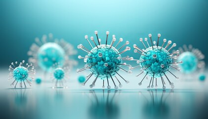 flu virus on blue glass background. High-quality image.