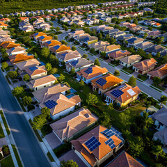 Aerial View of Suburban Florida Homes with Solar Panels