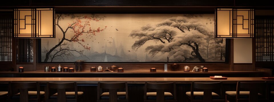 Traditional japanese oriental restaurant decoration. AI generated image
