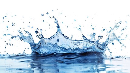 Clean blue  water splash isolated on white background.