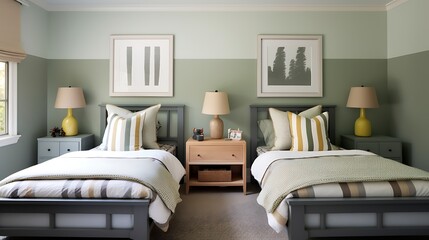 A gender-neutral color scheme for shared bedrooms.