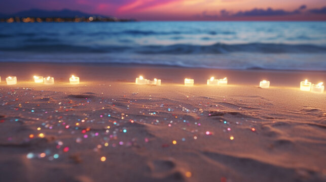 candles on the beach high definition photographic creative image