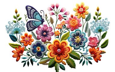 Crafting Enchantment with the Ultimate Embroidery Kit and Colorful Flower Designs on a White or Clear Surface PNG Transparent Background.