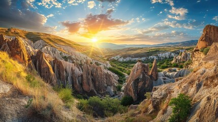 canyon view in summer. Colorful canyon landscape at sunset. nature scenery in the canyon. amazing nature background. summer landscape in nature. Tasyaran canyon travel in the great valley.
