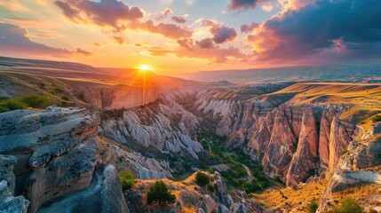 canyon view in summer. Colorful canyon landscape at sunset. nature scenery in the canyon. amazing nature background. summer landscape in nature - obrazy, fototapety, plakaty