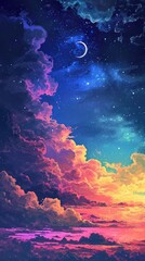 Obraz na płótnie Canvas Clip art of mysterious night sky, colorful gradation night sky 