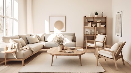 A Scandinavian design with clean lines and neutral colors.