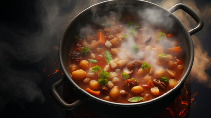 A steaming pot of hearty vegetable stew, a nutritious option for breaking the fast during Ramadan