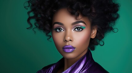 Fototapeta premium African-American fashion model, studio photo in green and purple tones