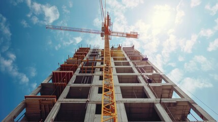 construction crane builds a new high-rise building 