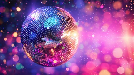 Fototapeta na wymiar Disco ball with vibrant and bright background