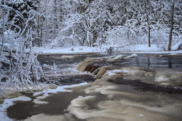 beautiful freezing river. ice rolls on the river