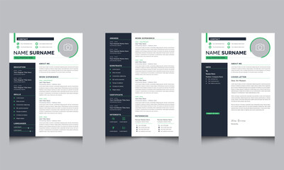 Job Cv Resume with Cover Letter Design Template Layout - obrazy, fototapety, plakaty