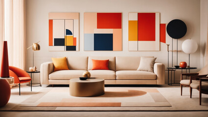Geometric Harmony Suprematism-inspired Design Featuring Abstract Shapes in the Living Room