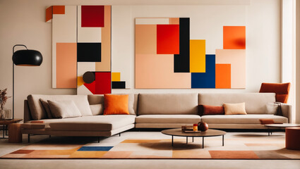 Geometric Harmony Suprematism-inspired Design Featuring Abstract Shapes in the Living Room